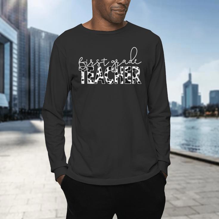 Cow Print For Elementary School First Grade Teachers Men's Long Sleeve T-Shirt, gift for family, gift for coworker