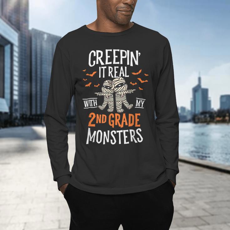 Creepin It Real With My 2nd Grade Monsters Halloween Teacher For Men Women Kids Men's Long Sleeve T-Shirt, gift for family, gift for coworker Creepin It Real With My 2nd Grade Monsters Halloween Teacher For Men Women Kids Men's Long Sleeve T-Shirt, gift for family, gift for coworker