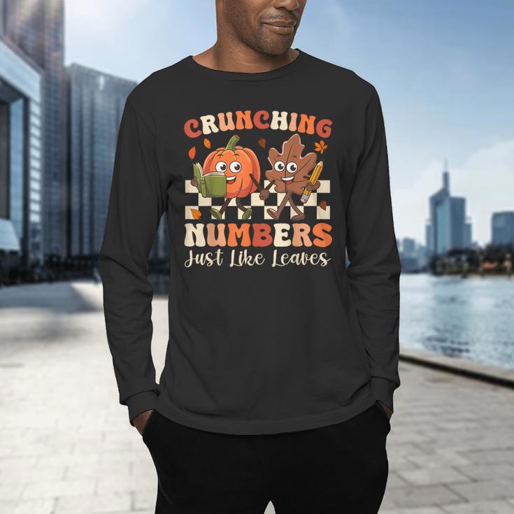 Crunching Numbers Just Like Leaves Pumpkin Fall Teacher Men's Long Sleeve T-Shirt, gift for family, gift for coworker