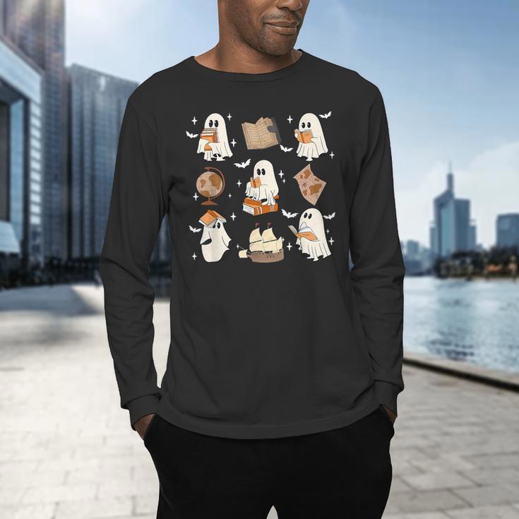 Cute Ghosts Reading Book Bookworm Halloween History Teacher Men's Long Sleeve T-Shirt, gift for family, gift for coworker Cute Ghosts Reading Book Bookworm Halloween History Teacher Men's Long Sleeve T-Shirt, gift for family, gift for coworker
