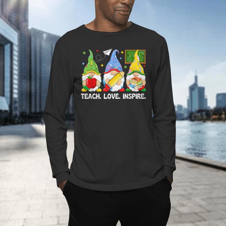 Cute Gnomes Teach Love And Inspire Back To School Teacher Men's Long Sleeve T-Shirt, gift for family, gift for coworker Cute Gnomes Teach Love And Inspire Back To School Teacher Men's Long Sleeve T-Shirt, gift for family, gift for coworker