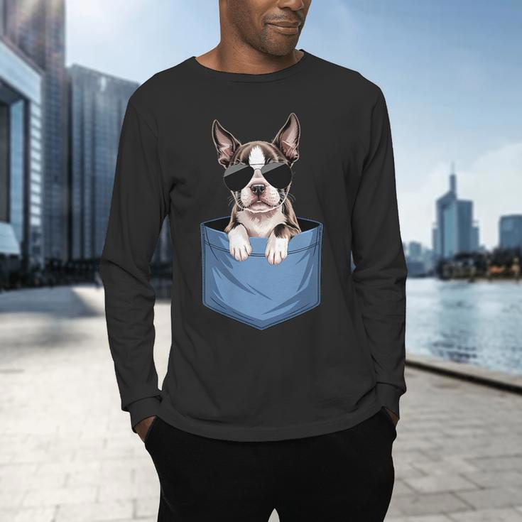 Cute Pocket Boston Terrier Lover Dog Mom Men's Long Sleeve T-Shirt, gift for family, gift for coworker