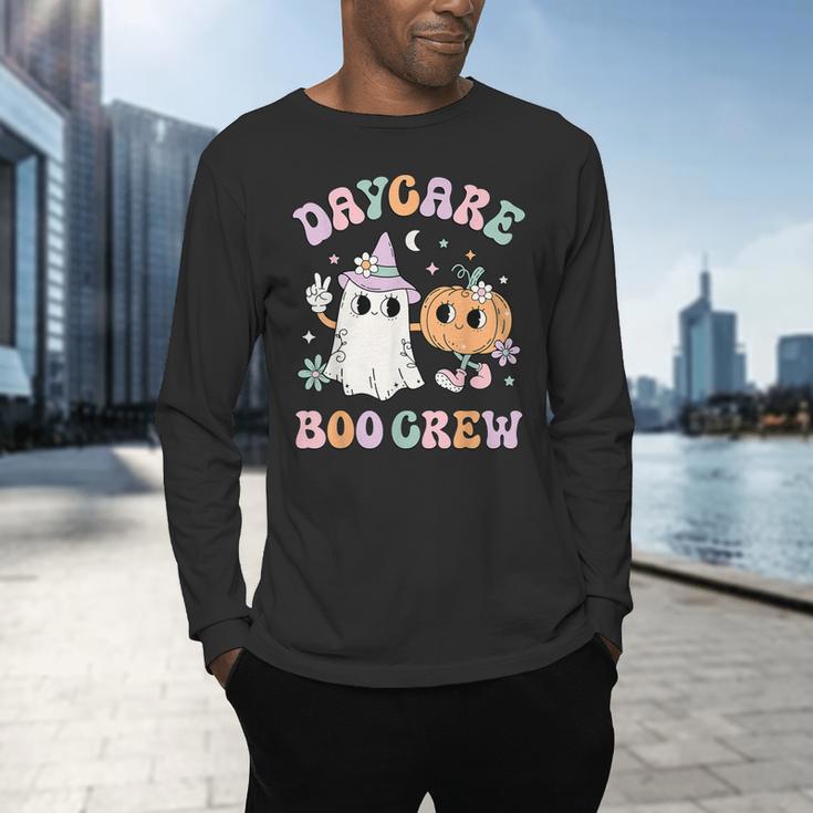 Daycare Boo Crew Groovy Halloween Floral Ghost Kid Teacher Men's Long Sleeve T-Shirt, gift for family, gift for coworker