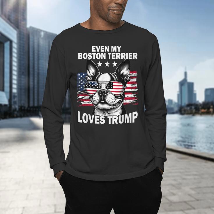 Even My Boston Terrier Loves Trump Trump Supporter Dog Lover Men's Long Sleeve T-Shirt, gift for family, gift for coworker
