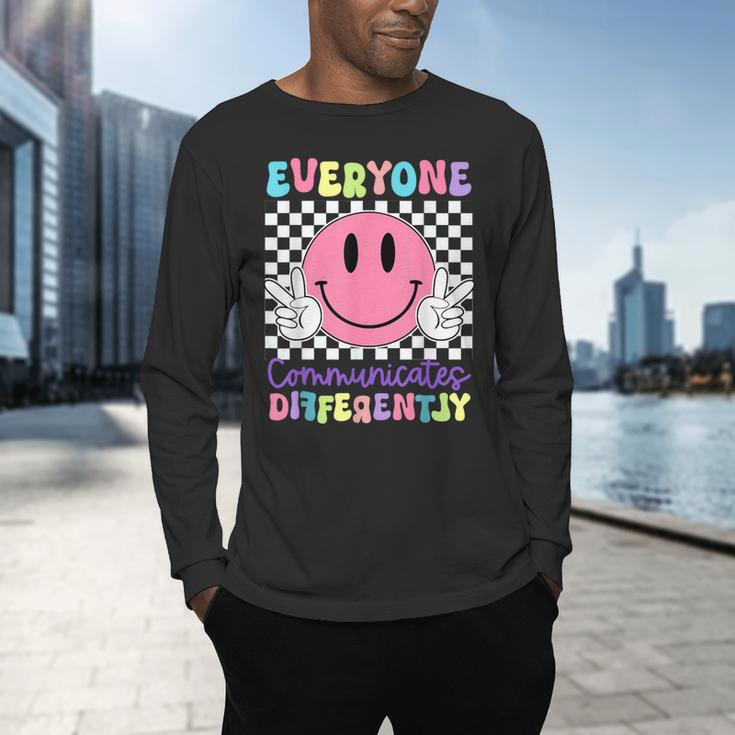 Everyone Communicates Differently Autism Awareness Teacher Men's Long Sleeve T-Shirt, gift for family, gift for coworker Everyone Communicates Differently Autism Awareness Teacher Men's Long Sleeve T-Shirt, gift for family, gift for coworker