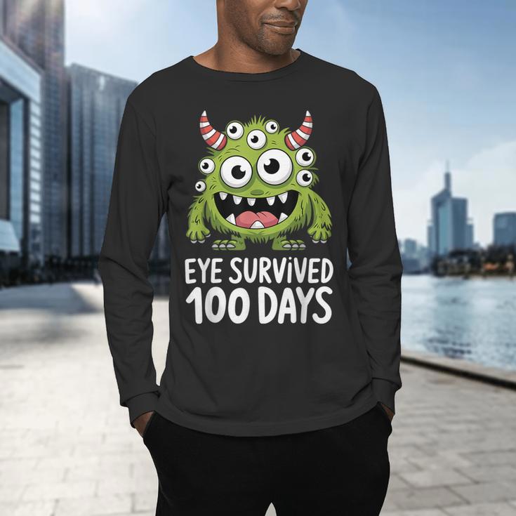 Eye Survived 100 Days Of School Monster Lover Teacher Kids Men's Long Sleeve T-Shirt, gift for family, gift for coworker