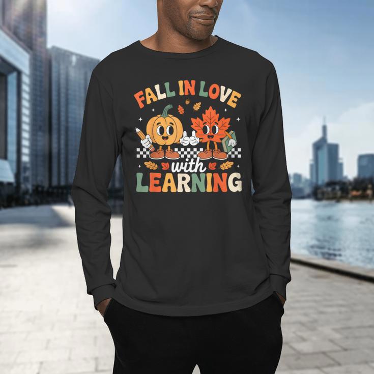 Fall In Love With Learning Shirt Autumn Thanksgiving Teacher Men's Long Sleeve T-Shirt, gift for family, gift for coworker