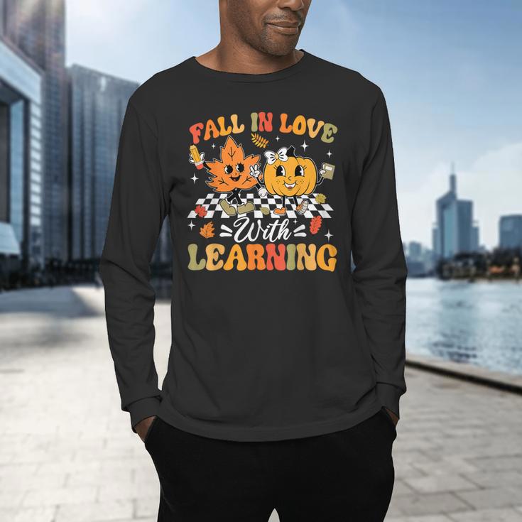 Fall In Love With Learning Fall Teacher Thanksgiving Retro Men's Long Sleeve T-Shirt, gift for family, gift for coworker Fall In Love With Learning Fall Teacher Thanksgiving Retro Men's Long Sleeve T-Shirt, gift for family, gift for coworker