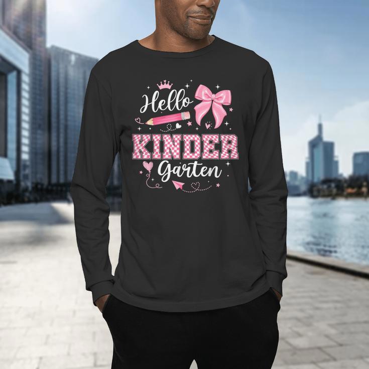 First Day Of School Teacher Girl Coquette Hello Kindergarten Men's Long Sleeve T-Shirt, gift for family, gift for coworker First Day Of School Teacher Girl Coquette Hello Kindergarten Men's Long Sleeve T-Shirt, gift for family, gift for coworker