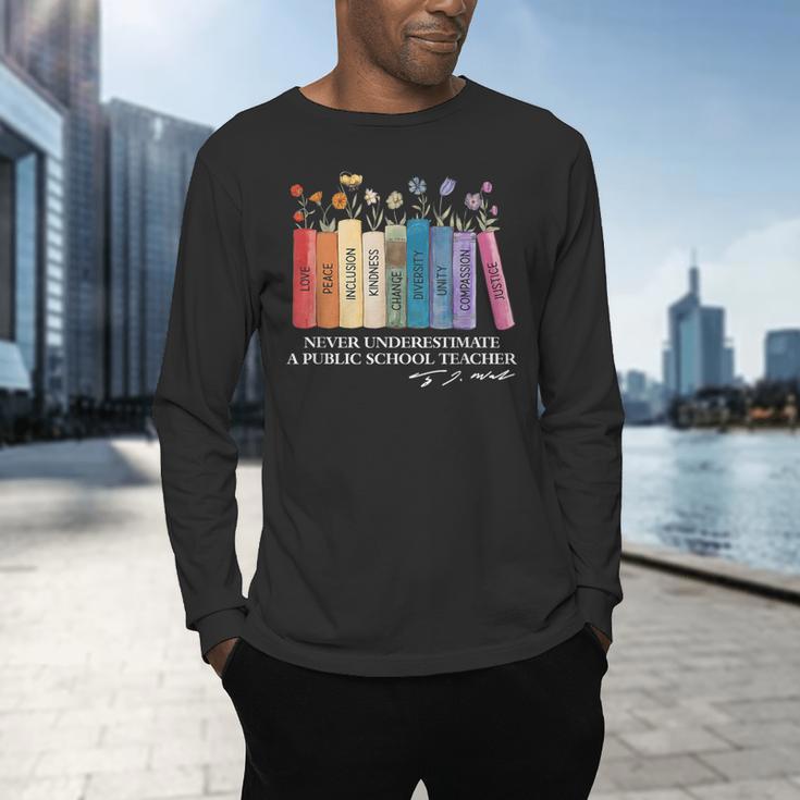 Floral Books Never Underestimate A Public School Teacher Men's Long Sleeve T-Shirt, gift for family, gift for coworker Floral Books Never Underestimate A Public School Teacher Men's Long Sleeve T-Shirt, gift for family, gift for coworker
