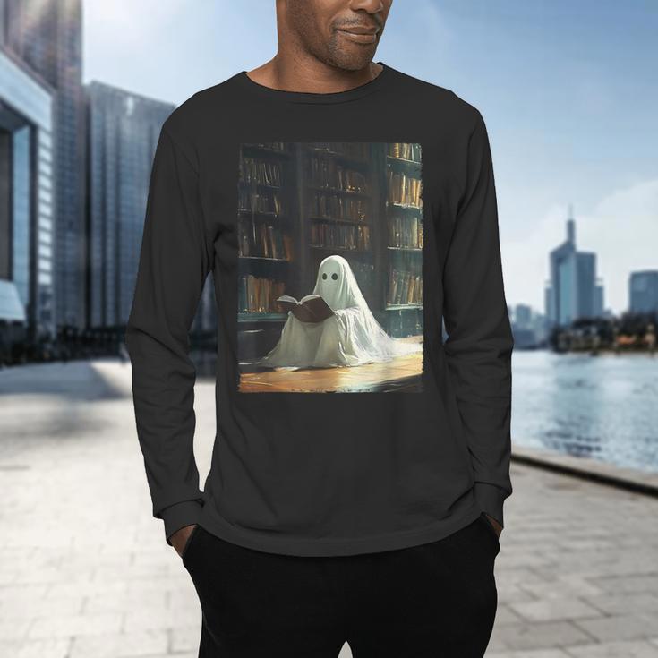 Ghost Library Halloween Book Reading Books Lover Teacher Men's Long Sleeve T-Shirt, gift for family, gift for coworker Ghost Library Halloween Book Reading Books Lover Teacher Men's Long Sleeve T-Shirt, gift for family, gift for coworker