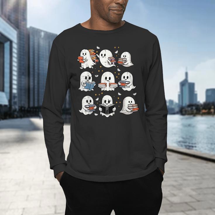 Ghosts With Books Library Halloween Men Women Kids Teacher Men's Long Sleeve T-Shirt, gift for family, gift for coworker