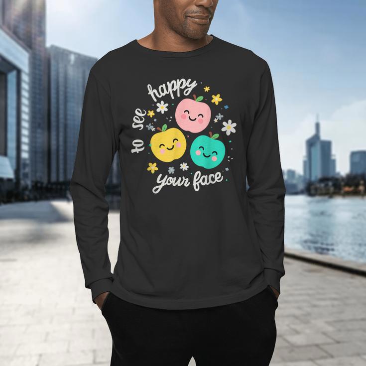 Groovy Happy To See Your Face Teacher School Appreciation Men's Long Sleeve T-Shirt, gift for family, gift for coworker Groovy Happy To See Your Face Teacher School Appreciation Men's Long Sleeve T-Shirt, gift for family, gift for coworker