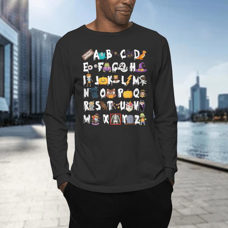 Halloween Alphabet ABCs Learning Kindergarten Teacher Men Women Kids Men's Long Sleeve T-Shirt, gift for family, gift for coworker Halloween Alphabet ABCs Learning Kindergarten Teacher Men Women Kids Men's Long Sleeve T-Shirt, gift for family, gift for coworker