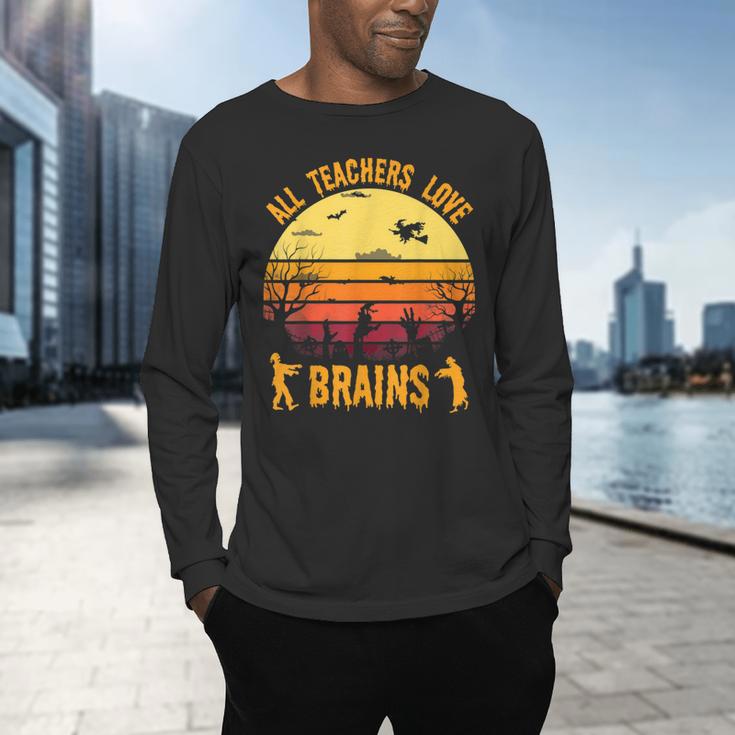Halloween Costume Teacher Love Brains Zombie Men's Long Sleeve T-Shirt, gift for family, gift for coworker Halloween Costume Teacher Love Brains Zombie Men's Long Sleeve T-Shirt, gift for family, gift for coworker
