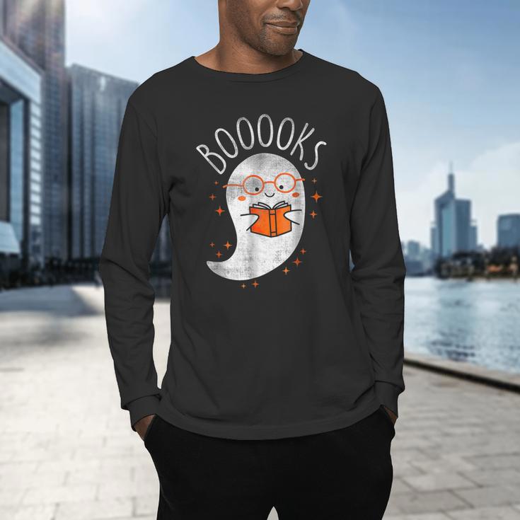 Halloween Cute Ghost Book Reading Teacher Men's Long Sleeve T-Shirt, gift for family, gift for coworker