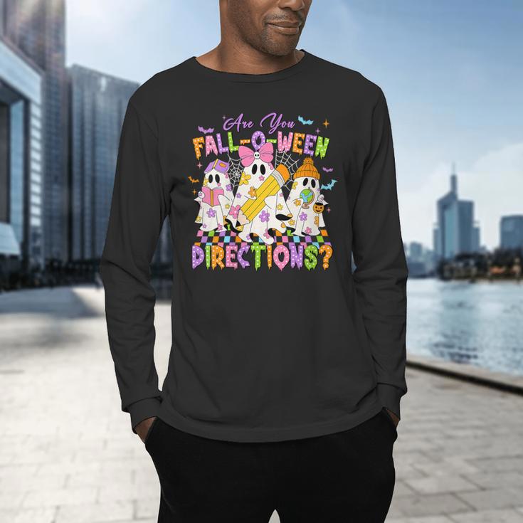 Halloween Floral Ghost Teacher Are You Falloween Directions Men's Long Sleeve T-Shirt, gift for family, gift for coworker