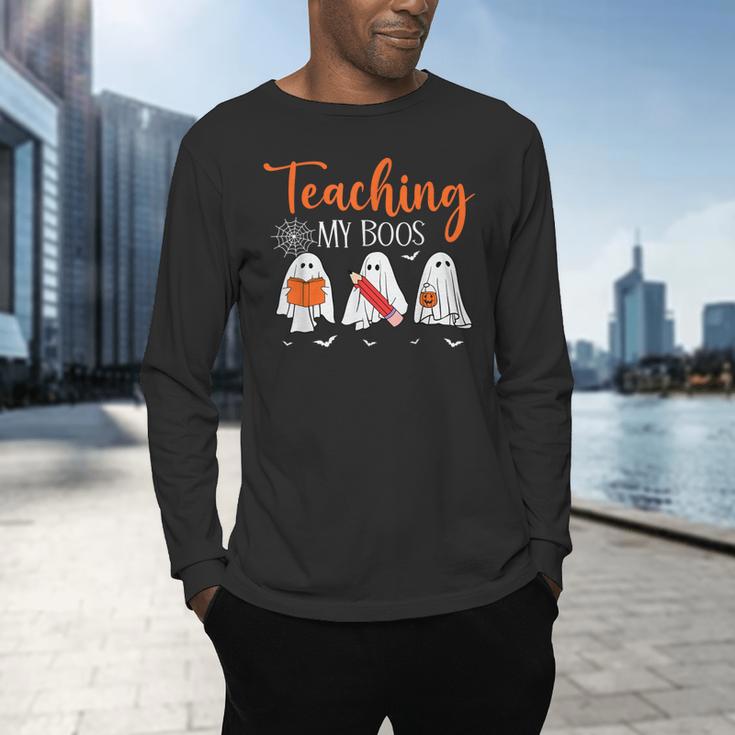 Halloween Ghost Teachers Teaching My Boos Costume Women Men Men's Long Sleeve T-Shirt, gift for family, gift for coworker Halloween Ghost Teachers Teaching My Boos Costume Women Men Men's Long Sleeve T-Shirt, gift for family, gift for coworker
