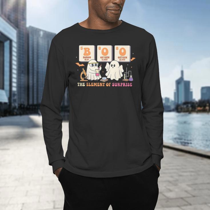 Halloween Science Teacher Boo Ghost The Element Of Surprise Men's Long Sleeve T-Shirt, gift for family, gift for coworker Halloween Science Teacher Boo Ghost The Element Of Surprise Men's Long Sleeve T-Shirt, gift for family, gift for coworker