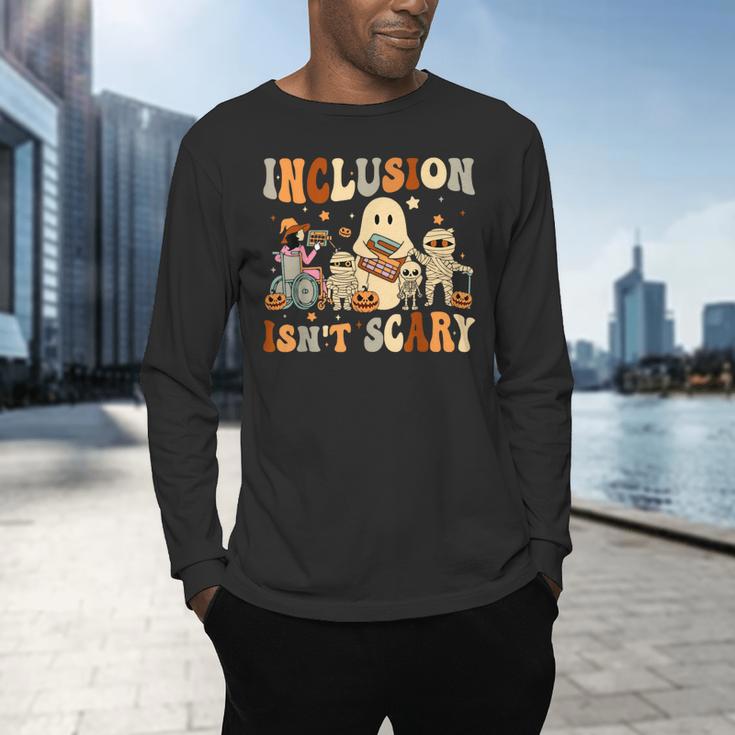 Halloween SLP Sped Teacher Groovy Inclusion Isn't Scary Men's Long Sleeve T-Shirt, gift for family, gift for coworker Halloween SLP Sped Teacher Groovy Inclusion Isn't Scary Men's Long Sleeve T-Shirt, gift for family, gift for coworker