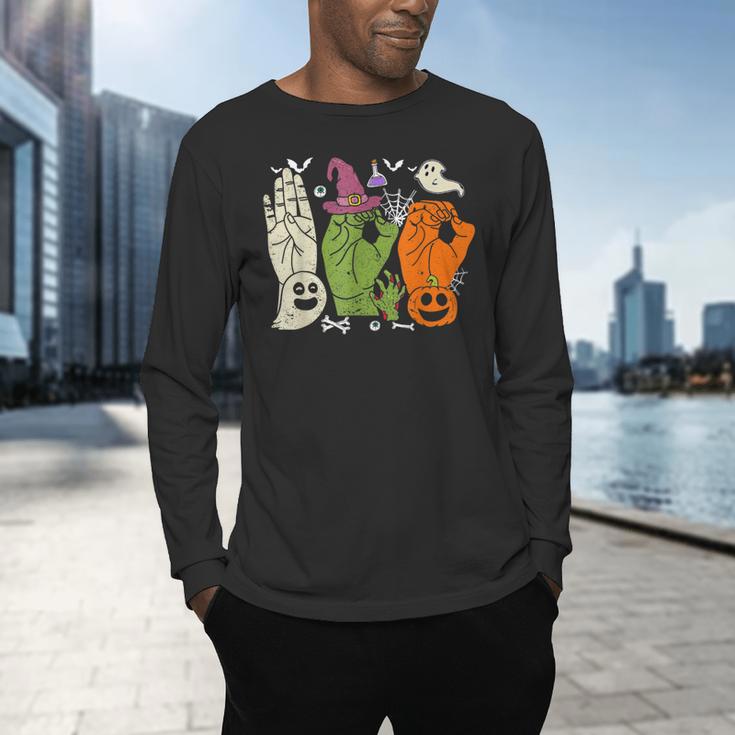 Halloween SPED Teacher Boo In ASL Boo Hands Sign Language Men's Long Sleeve T-Shirt, gift for family, gift for coworker