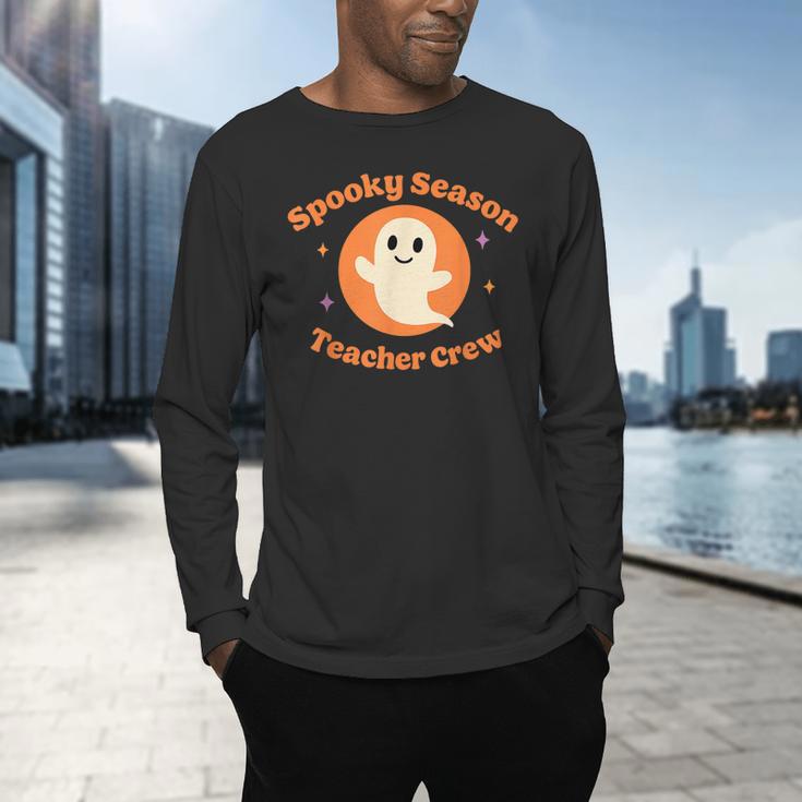 Halloween Teacher Crew Spooky Season Retro Ghost Men's Long Sleeve T-Shirt, gift for family, gift for coworker