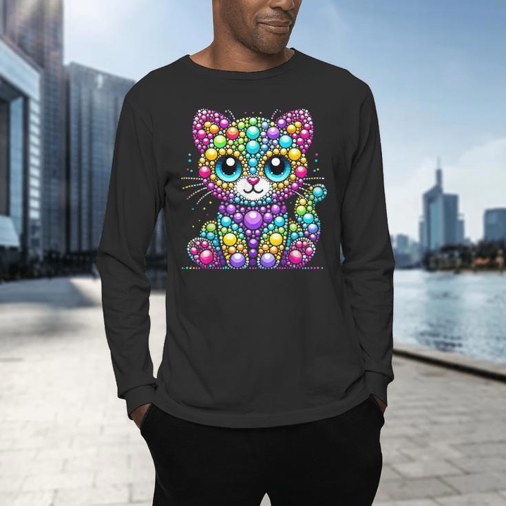 Happy Dot Day Colorful Polka Dot Cat Kitten Teachers Kids Men's Long Sleeve T-Shirt, gift for family, gift for coworker