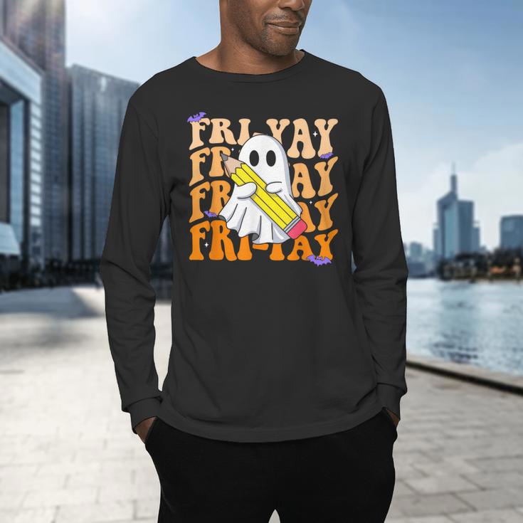 Happy Fri-Yay Friday Lovers Groovy Teacher Life Halloween Men's Long Sleeve T-Shirt, gift for family, gift for coworker Happy Fri-Yay Friday Lovers Groovy Teacher Life Halloween Men's Long Sleeve T-Shirt, gift for family, gift for coworker