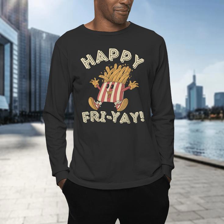 Happy Fri Yay Retro French Fries Friday Lovers Fun Teacher Men's Long Sleeve T-Shirt, gift for family, gift for coworker