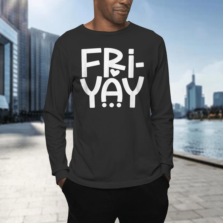 Happy Friyay Teacher Shirt Cute Teacher Fashion Fri-Yay Men's Long Sleeve T-Shirt, gift for family, gift for coworker
