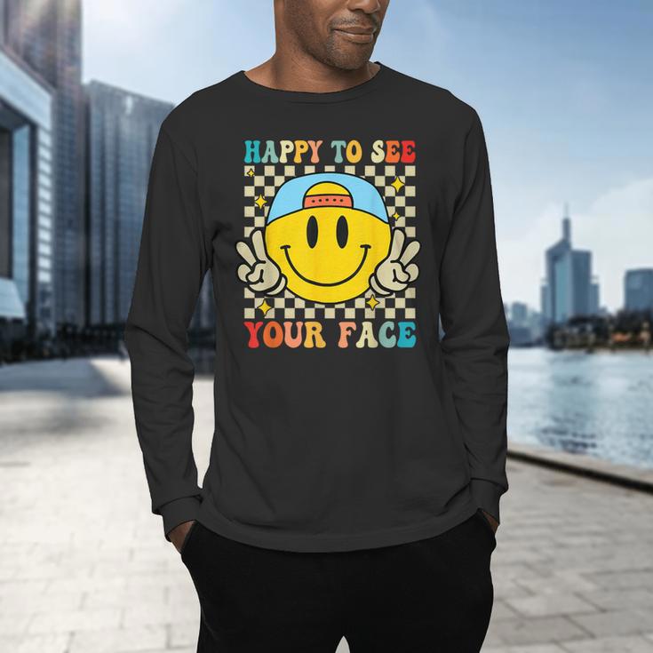 Happy To See Your Face Hippie Smile Back To School Teachers Men's Long Sleeve T-Shirt, gift for family, gift for coworker Happy To See Your Face Hippie Smile Back To School Teachers Men's Long Sleeve T-Shirt, gift for family, gift for coworker