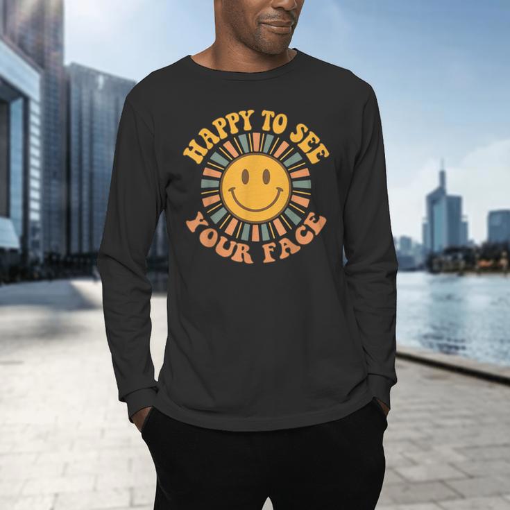 Happy To See Your Face Retro Happy Teacher Back To School Men's Long Sleeve T-Shirt, gift for family, gift for coworker Happy To See Your Face Retro Happy Teacher Back To School Men's Long Sleeve T-Shirt, gift for family, gift for coworker