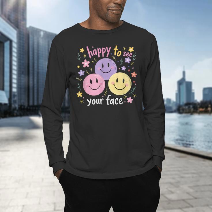 Happy To See Your Face Smile Face Teacher Back To School Men's Long Sleeve T-Shirt, gift for family, gift for coworker