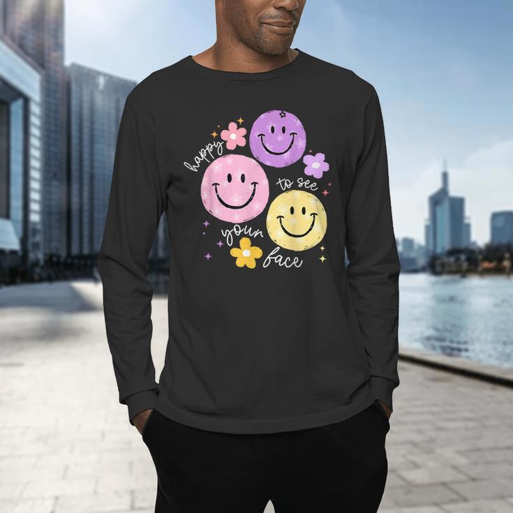 Happy To See Your Face Teacher Flower Back To School Men's Long Sleeve T-Shirt, gift for family, gift for coworker Happy To See Your Face Teacher Flower Back To School Men's Long Sleeve T-Shirt, gift for family, gift for coworker