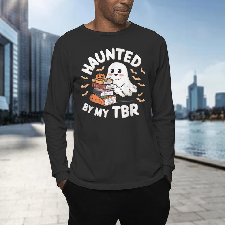Haunted By My TBR Cute Ghost Book Reading Teacher Halloween Men's Long Sleeve T-Shirt, gift for family, gift for coworker