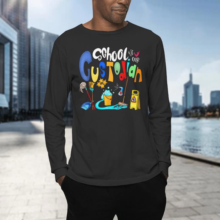 We Heart Love Our School Custodian For Teacher & Kids Men's Long Sleeve T-Shirt, gift for family, gift for coworker