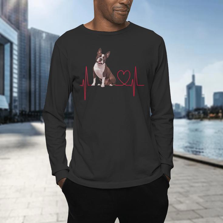Heartbeat Boston Terrier Dog Men's Long Sleeve T-Shirt, gift for family, gift for coworker
