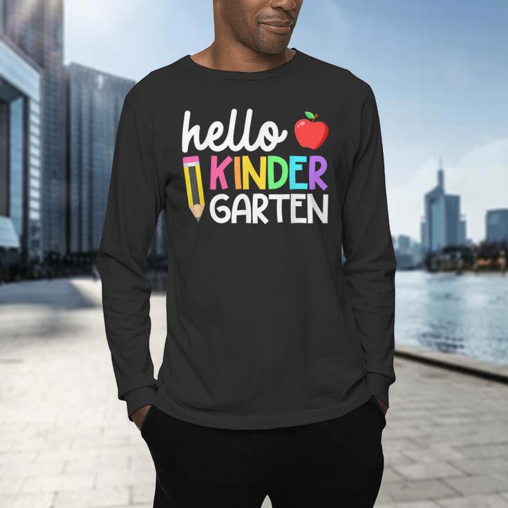 Hello Kindergarten Team Kinder Back To School Teacher Kids Men's Long Sleeve T-Shirt, gift for family, gift for coworker Hello Kindergarten Team Kinder Back To School Teacher Kids Men's Long Sleeve T-Shirt, gift for family, gift for coworker