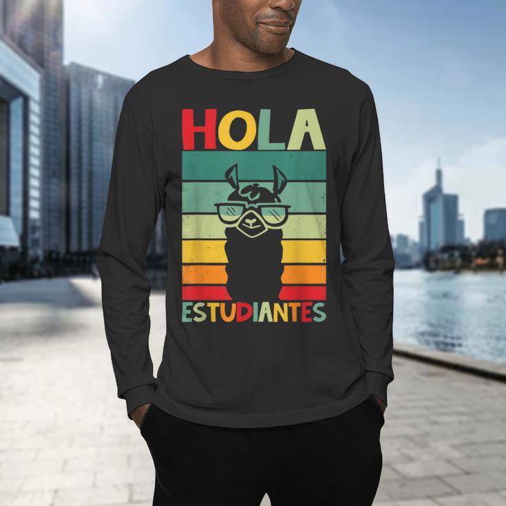 Hola Estudiantes Spanish Teacher Back To School 2025 Men's Long Sleeve T-Shirt, gift for family, gift for coworker Hola Estudiantes Spanish Teacher Back To School 2025 Men's Long Sleeve T-Shirt, gift for family, gift for coworker