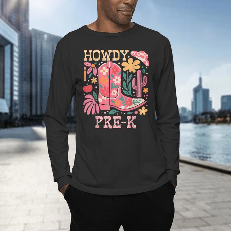 Howdy Pre-K Cowgirls Teacher Back To School Men's Long Sleeve T-Shirt, gift for family, gift for coworker