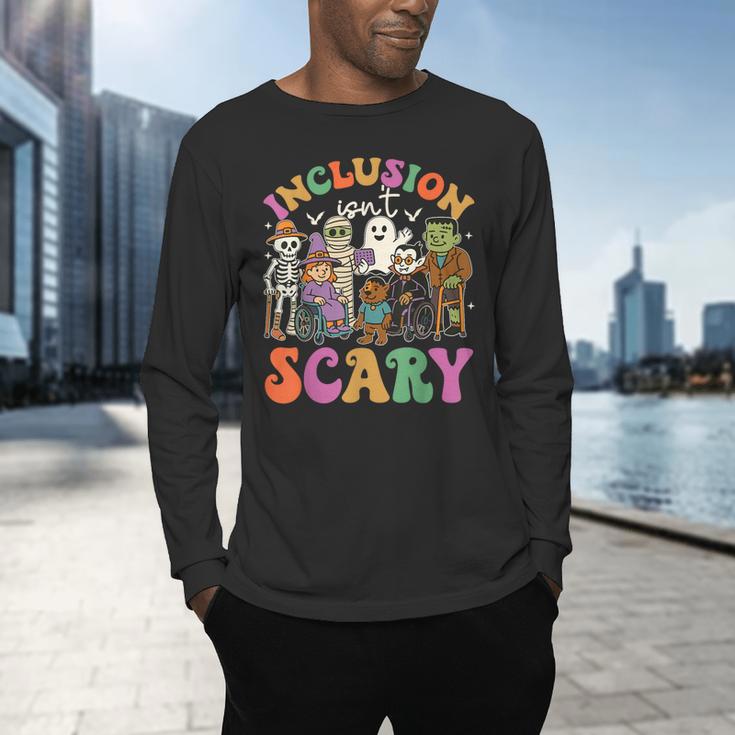 Inclusion Isnt Scary Halloween Skeleton Ghost Sped Teacher Men's Long Sleeve T-Shirt, gift for family, gift for coworker Inclusion Isnt Scary Halloween Skeleton Ghost Sped Teacher Men's Long Sleeve T-Shirt, gift for family, gift for coworker