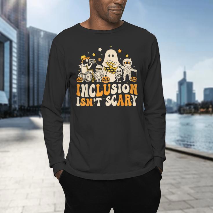 Inclusion Isn't Scary Mummy Boo Ghost Halloween SLP Teacher Men's Long Sleeve T-Shirt, gift for family, gift for coworker Inclusion Isn't Scary Mummy Boo Ghost Halloween SLP Teacher Men's Long Sleeve T-Shirt, gift for family, gift for coworker