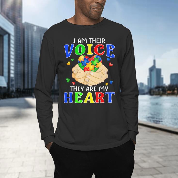I Am Their Voice They Are My Heart Autism Awareness Teacher Men's Long Sleeve T-Shirt, gift for family, gift for coworker