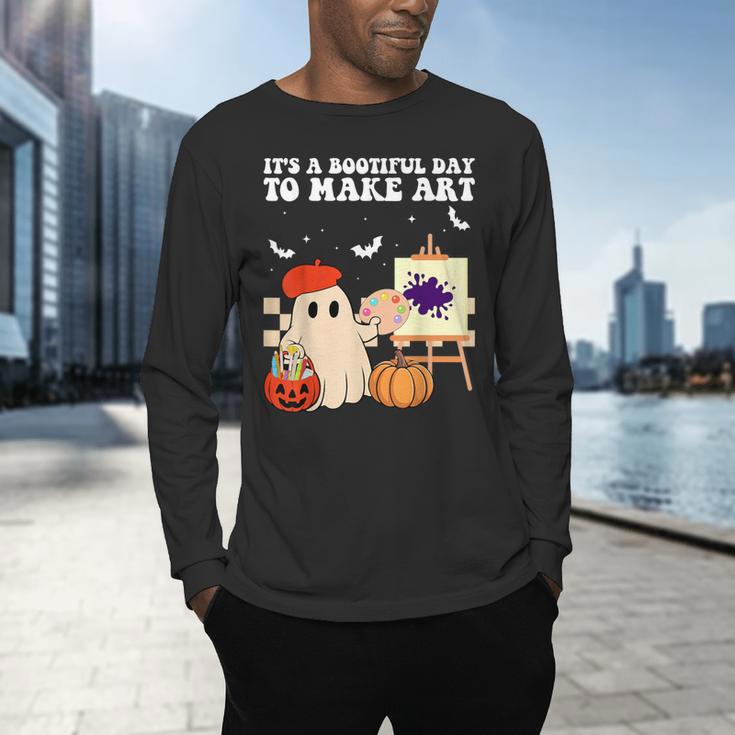 It's A Bootiful Day To Make Art Groovy Art Teacher Halloween Men's Long Sleeve T-Shirt, gift for family, gift for coworker It's A Bootiful Day To Make Art Groovy Art Teacher Halloween Men's Long Sleeve T-Shirt, gift for family, gift for coworker