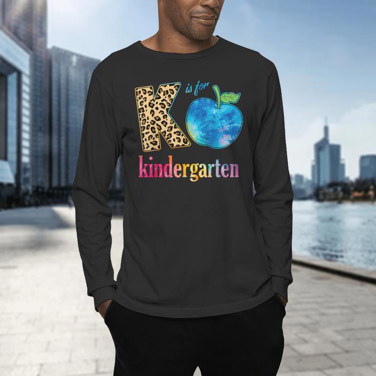 K Is For Kindergarten Teacher Tie Dye Back To School Kinder For Men Women Girls Kids Men's Long Sleeve T-Shirt, gift for family, gift for coworker