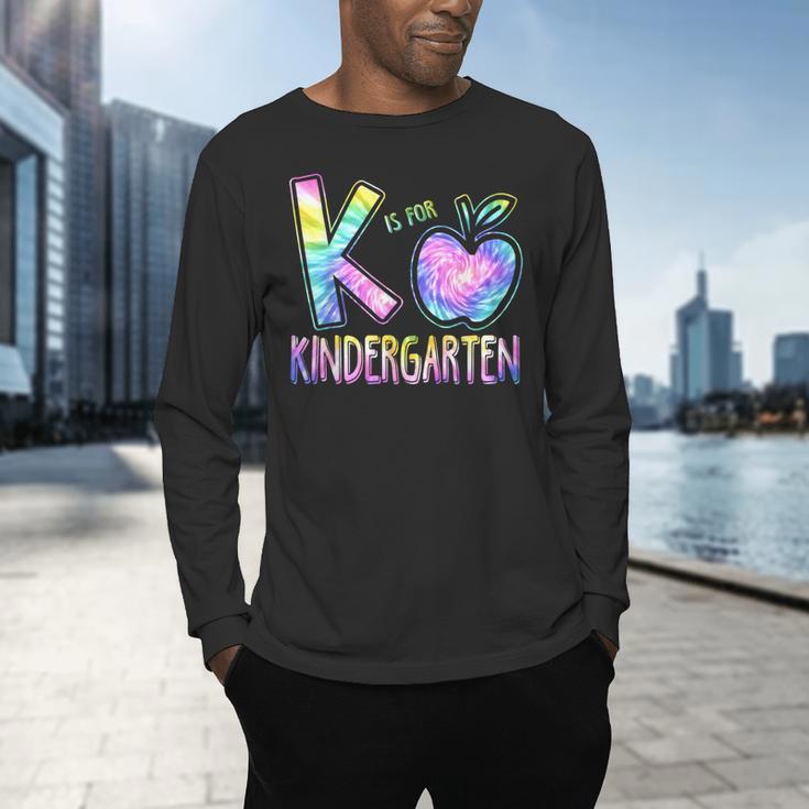 K Is For Kindergarten Teacher Tie Dye Back To School Kinder Men's Long Sleeve T-Shirt, gift for family, gift for coworker K Is For Kindergarten Teacher Tie Dye Back To School Kinder Men's Long Sleeve T-Shirt, gift for family, gift for coworker