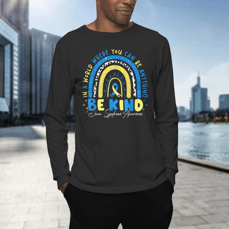 Be Kind Rainbow Down Syndrome Awareness Teacher Blue Yellow Men's Long Sleeve T-Shirt, gift for family, gift for coworker Be Kind Rainbow Down Syndrome Awareness Teacher Blue Yellow Men's Long Sleeve T-Shirt, gift for family, gift for coworker