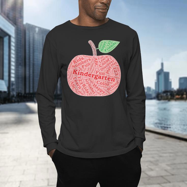 Kindergarten Apple Word Art For Teachers & Students Men's Long Sleeve T-Shirt, gift for family, gift for coworker Kindergarten Apple Word Art For Teachers & Students Men's Long Sleeve T-Shirt, gift for family, gift for coworker