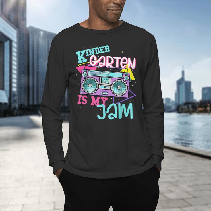 Kindergarten Is My Jam Cute Teacher Shirt 80's 90's Styl Men's Long Sleeve T-Shirt, gift for family, gift for coworker Kindergarten Is My Jam Cute Teacher Shirt 80's 90's Styl Men's Long Sleeve T-Shirt, gift for family, gift for coworker