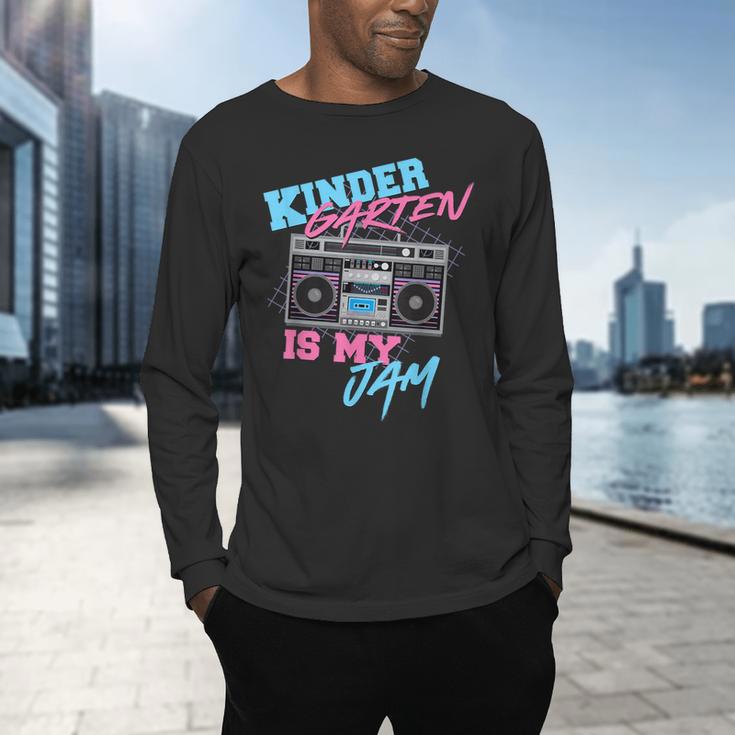 Kindergarten Is My Jam Vintage 80s Boombox Teacher Student Men's Long Sleeve T-Shirt, gift for family, gift for coworker